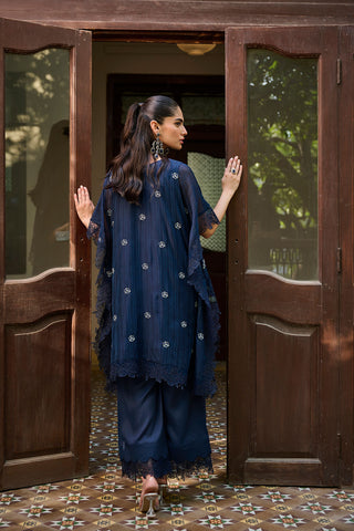 SS24DA-2294 NAVY BLUE 2PCS  EMBROIDERED KURTA WITH TROUSER