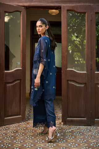 SS24DA-2294 NAVY BLUE 2PCS  EMBROIDERED KURTA WITH TROUSER