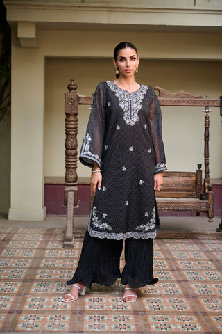 SS24DA-2369 BLACK2PCS  EMBROIDERED KURTA WITH TROUSER