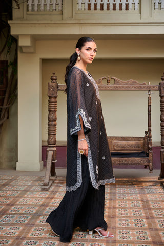 SS24DA-2369 BLACK2PCS  EMBROIDERED KURTA WITH TROUSER