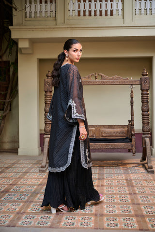 SS24DA-2369 BLACK2PCS  EMBROIDERED KURTA WITH TROUSER