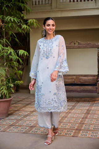 SS24DA-2351 SKY BLUE 2PCS  EMBROIDERED KURTA WITH TROUSER