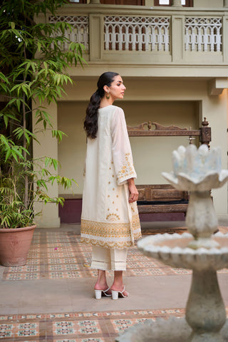 DA-2407 OFF WHITE EMBROIDERED KURTA WITH TROUSER