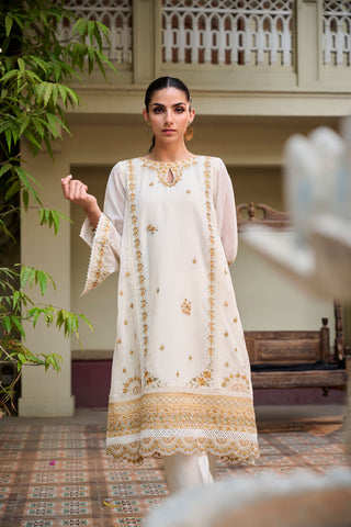 DA-2407 OFF WHITE EMBROIDERED KURTA WITH TROUSER