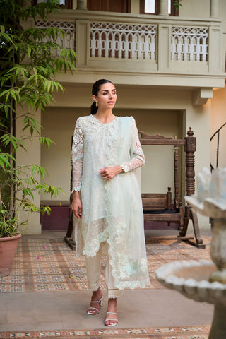 SS24DA-2299 L-GREEN EMBROIDERED KURTA WITH DUPATTA