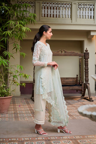 SS24DA-2299 L-GREEN EMBROIDERED KURTA WITH DUPATTA