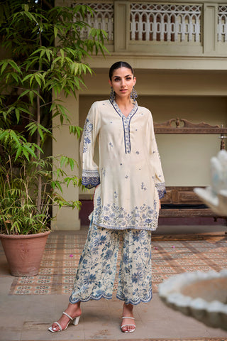 SS24DA-2406 OFF WHITE 2PCS  EMBROIDERED KURTA WITH TROUSER