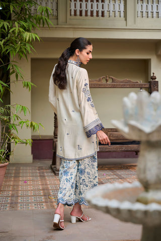 SS24DA-2406 OFF WHITE 2PCS  EMBROIDERED KURTA WITH TROUSER