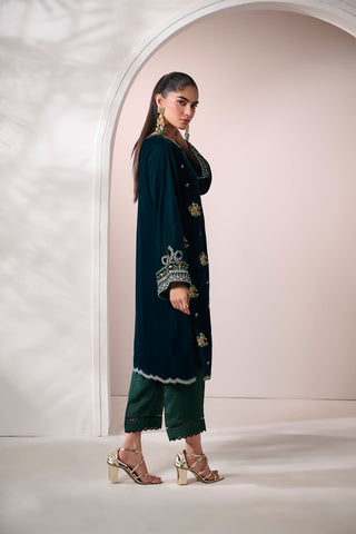 FW24DA-1895   DARK GREEN  1PCS  EMBROIDERED KURTA