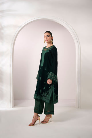 FW24DA-1896   DARK GREEN  1PCS  EMBROIDERED KURTA