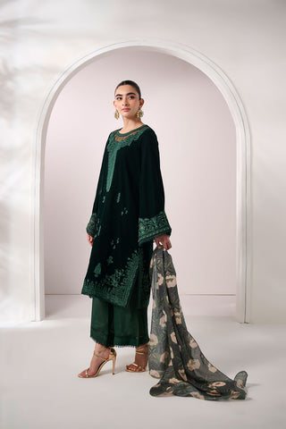 FW24DA-1896   DARK GREEN  1PCS  EMBROIDERED KURTA