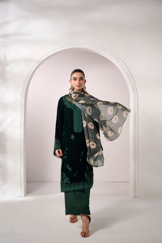 FW24DA-1896   DARK GREEN  1PCS  EMBROIDERED KURTA