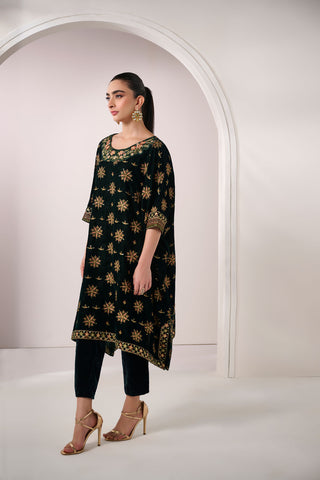 FW24DA-1898   DARK GREEN  1PCS  EMBROIDERED KURTA