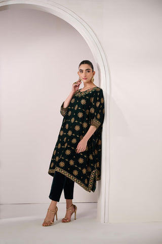 FW24DA-1898   DARK GREEN  1PCS  EMBROIDERED KURTA