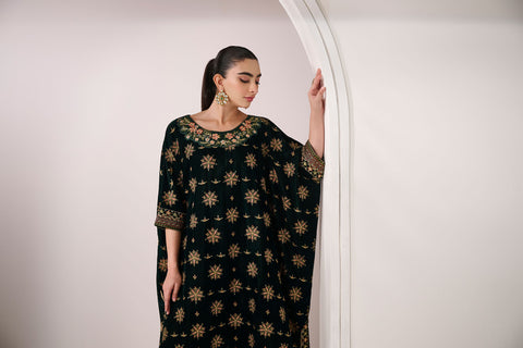 FW24DA-1898   DARK GREEN  1PCS  EMBROIDERED KURTA