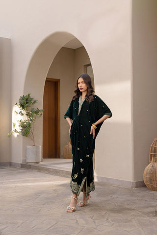 FW24DA-1900   DARK GREEN  1PCS  EMBROIDERED KAFTAN