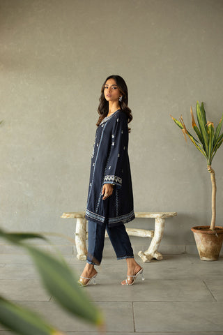 DA-2146 NAVY BLUE EMBROIDERED KURTA WITH TROUSER