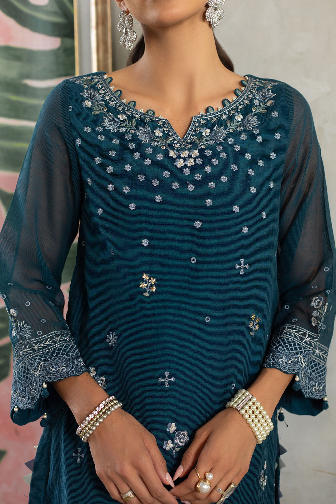 SS24DA-2296 NAVY BLUE EMBROIDERED KURTA WITH TROUSER