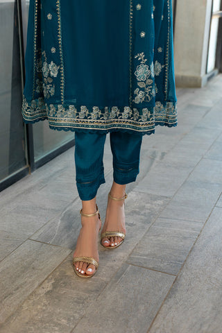 SS24DA-2385 NAVY BLUE EMBROIDERED KURTA WITH TROUSER