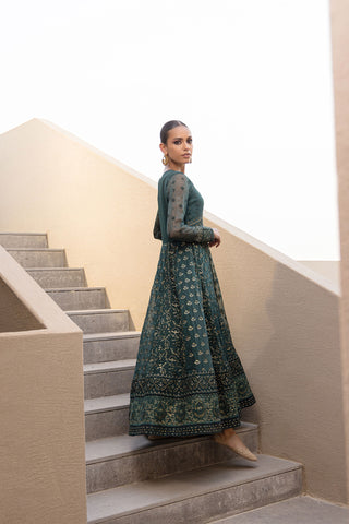 Kaira : SS24DA-2418 DARK GREEN 2PCS EMBROIDERED KURTA WITH TROUSER