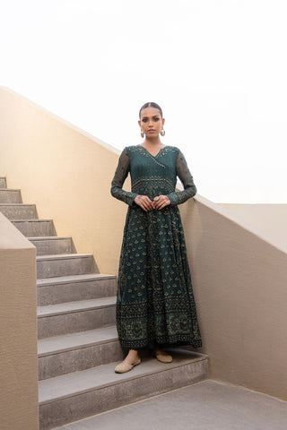 Kaira : SS24DA-2418 DARK GREEN 2PCS EMBROIDERED KURTA WITH TROUSER