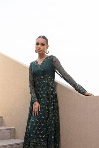 Kaira : SS24DA-2418 DARK GREEN 2PCS EMBROIDERED KURTA WITH TROUSER