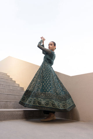 Kaira : SS24DA-2418 DARK GREEN 2PCS EMBROIDERED KURTA WITH TROUSER