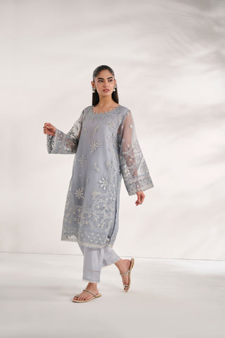 SS24DA-2425   GREY  2PCS  EMBROIDERED KURTA WITH TROUSER