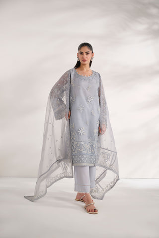 SS24DA-2425   GREY  2PCS  EMBROIDERED KURTA WITH TROUSER