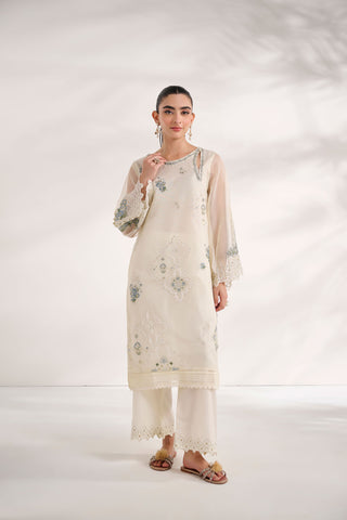 SS24DA-2462   OFF WHITE  2PCS  EMBROIDERED KURTA WITH TROUSER