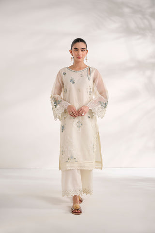 SS24DA-2462   OFF WHITE  2PCS  EMBROIDERED KURTA WITH TROUSER