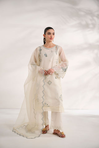 SS24DA-2462   OFF WHITE  2PCS  EMBROIDERED KURTA WITH TROUSER