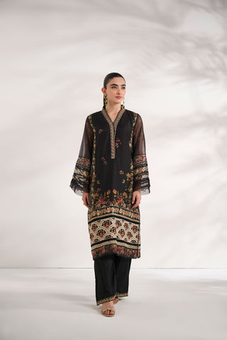 SS24DA-2469   BLACK  2PCS  EMBROIDERED KURTA WITH TROUSER