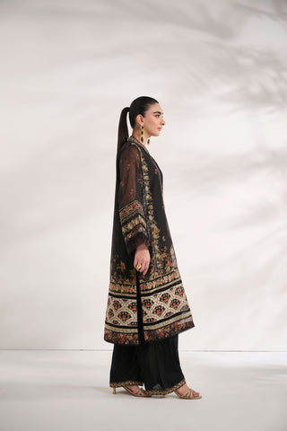 SS24DA-2469   BLACK  2PCS  EMBROIDERED KURTA WITH TROUSER