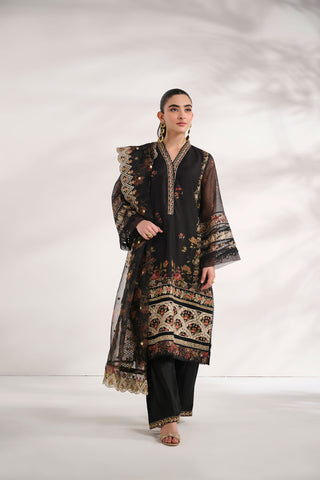 SS24DA-2469   BLACK  2PCS  EMBROIDERED KURTA WITH TROUSER