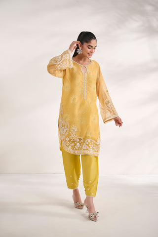 SS24DA-2476   YELLOW  2PCS  EMBROIDERED KURTA WITH TROUSER