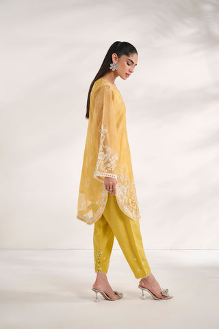 SS24DA-2476   YELLOW  2PCS  EMBROIDERED KURTA WITH TROUSER