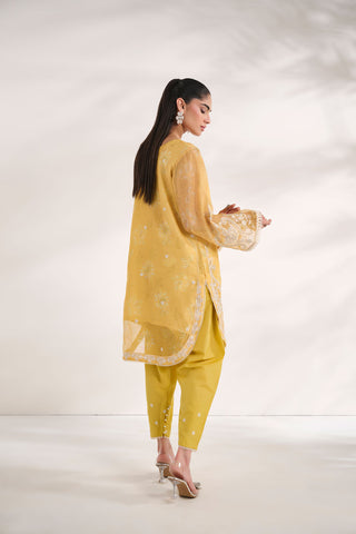 SS24DA-2476   YELLOW  2PCS  EMBROIDERED KURTA WITH TROUSER