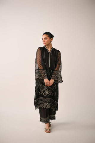 SS24DA-2483   BLACK  2PCS  EMBROIDERED KURTA WITH TROUSER