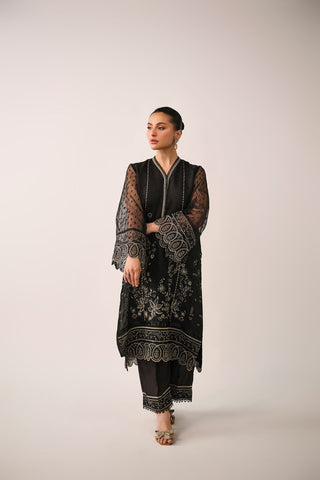 SS24DA-2483   BLACK  2PCS  EMBROIDERED KURTA WITH TROUSER