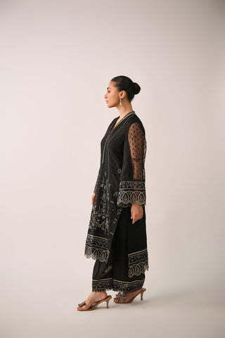 SS24DA-2483   BLACK  2PCS  EMBROIDERED KURTA WITH TROUSER