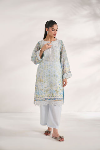 SS24DA-2585   SKY BLUE  2PCS  EMBROIDERED KURTA WITH TROUSER