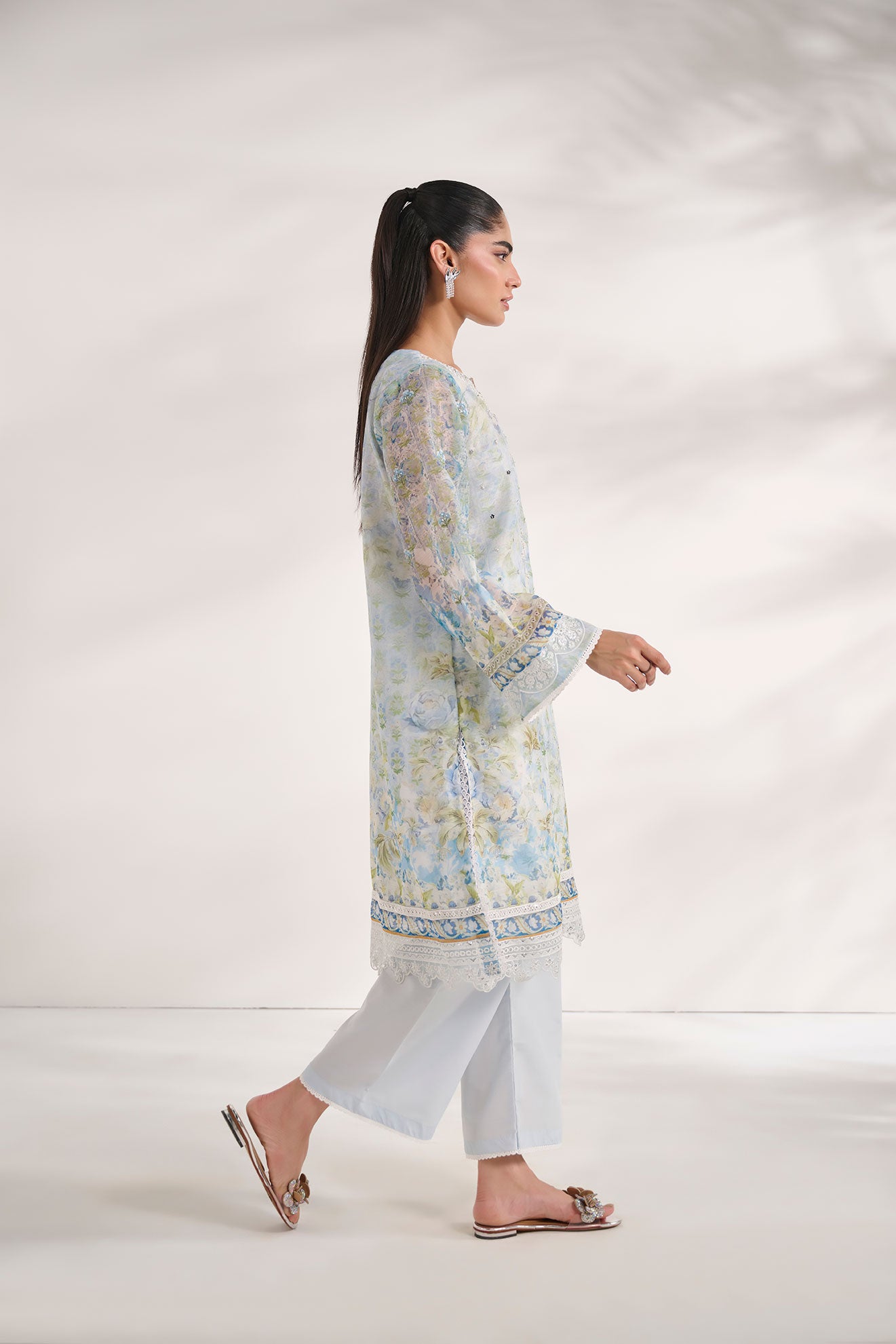 SS24DA-2585   SKY BLUE  2PCS  EMBROIDERED KURTA WITH TROUSER