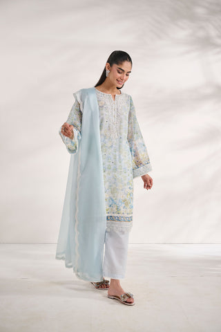 SS24DA-2585   SKY BLUE  2PCS  EMBROIDERED KURTA WITH TROUSER