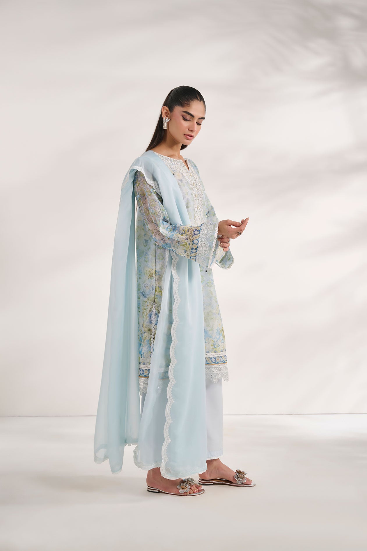 SS24DA-2585   SKY BLUE  2PCS  EMBROIDERED KURTA WITH TROUSER