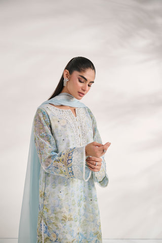 SS24DA-2585   SKY BLUE  2PCS  EMBROIDERED KURTA WITH TROUSER