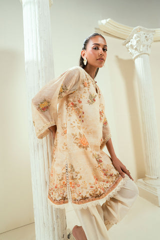 SS24DA-2586   BEIGE  2PCS EMBROIDERED KURTA WITH TROUSER