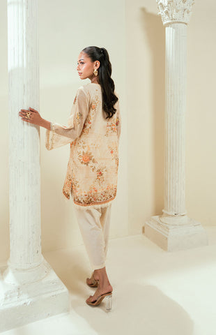 SS24DA-2586   BEIGE  2PCS EMBROIDERED KURTA WITH TROUSER