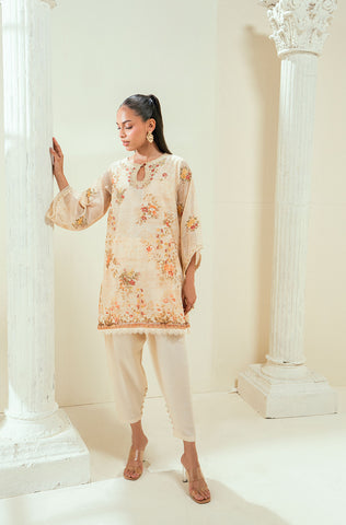 SS24DA-2586   BEIGE  2PCS EMBROIDERED KURTA WITH TROUSER