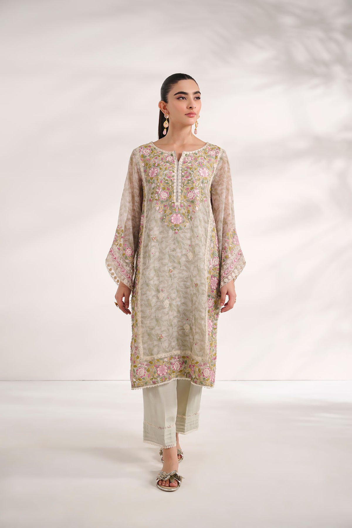 SS24DA-2588   GREEN  2PCS  EMBROIDERED KURTA WITH TROUSER